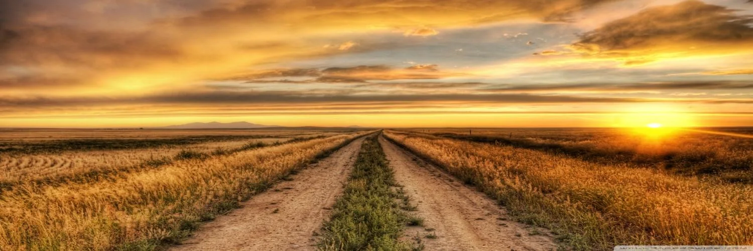 A rural road crossing the Kit Carson County plains at sunset